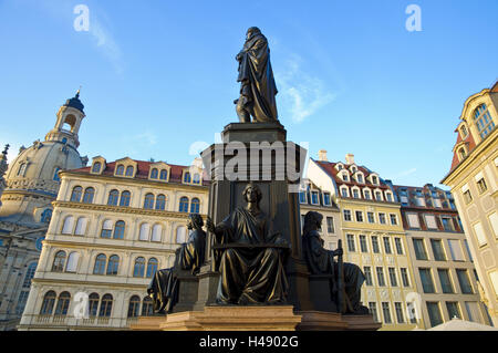 Neumarkt, Eglise Notre Dame, monument Friedrich August II, Dresde, Saxe, Allemagne, Banque D'Images