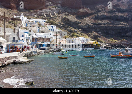 Grèce, les Cyclades, Santorin, île de Thirassia, Manolas, port, promenade, Banque D'Images