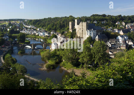 Allemagne, Hesse, château Weil, aperçu Ville, tour de ville, verrou, bâtiment, architecture, tour, baroque, Renaissance, Vieille Ville Weilburger lock, nature, château, pont, paysage, vue d'ensemble, Lahn, Banque D'Images