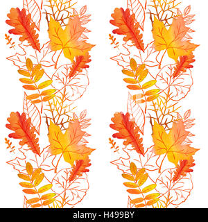 Bienvenue Automne Aquarelle Collection automne feuilles et fleurs à la main Banque D'Images