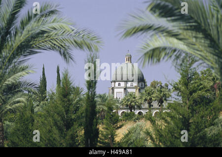 Israël, la mer, la montagne de Galilée lui, Béatitude, église, détail, le Proche Orient, hill, jungle, la végétation, l'église paroissiale, la structure, l'architecture, la place d'intérêt, destination, tourisme, Banque D'Images