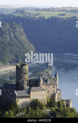 Château Katz, château, St Goarshausen, le Rhin, Rhénanie-Palatinat, Allemagne, Banque D'Images