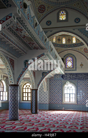 La Turquie, côte sud, province d'Antalya, Side, mosquée, intérieur, mosquée, salle de prière, la religion, la foi, l'Islam, des tapis, des ornements, des échantillons, de tapis, de personne, Banque D'Images