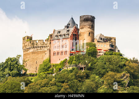 Katz et château hôtel, un château féerique dans st. goarshausen en Rhénanie-Palatinat, gorges du Rhin, l'Allemagne, de l'Europe Banque D'Images