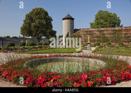 Allemagne, Hesse, jardin, château, tour de la ville de Weil, verrou, jardin, bâtiment, architecture, tour, baroque, Vieille Ville Weilburger, fleurs, verrouillage de la Renaissance, nature, Parc, Jardin, parc du château, l'orangerie, fontaine, bien, Banque D'Images