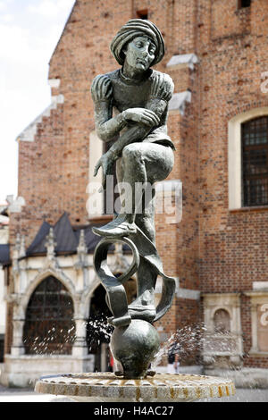 La Pologne, la Galicie, Cracovie, vieille ville, statue, fontaine, étudiant, Banque D'Images