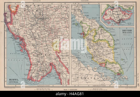 MALAYA & CENTRE DE LA BIRMANIE. Malacca Penang Singapour États malais fédérés map 1944 Banque D'Images