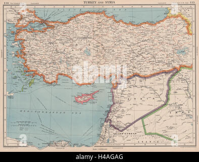 La Turquie et levant. La Syrie intègre le Liban. La Palestine d'avant Israël 1944 map Banque D'Images