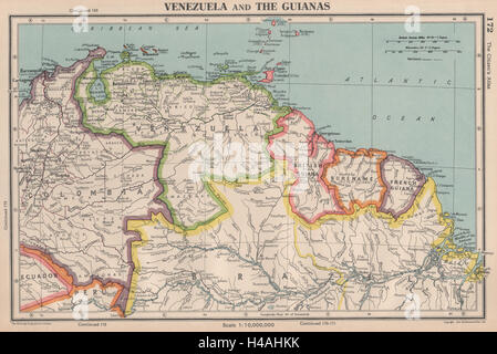 Le Venezuela et la Guyane. British Français Néerlandais au Suriname. BARTHOLOMEW 1944 map Banque D'Images