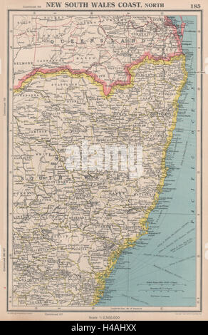 Nouvelle Galles du Sud, DE LA CÔTE NORD. montrant comtés. BARTHOLOMEW 1944 carte ancienne Banque D'Images