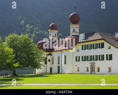 Église Saint Bartholomä, King's Lake, parc national de Berchtesgaden, Berchtesgadener Land, Bavière, Allemagne Banque D'Images