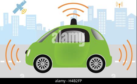 Voiture intelligente, une navigation intelligente capteurs Automobile.Utilisation dans l'auto-conduite voitures .auto-Voiture sans conducteur au volant Illustration de Vecteur