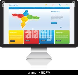 Modèle de site web adapté sur ordinateur moderne Illustration de Vecteur