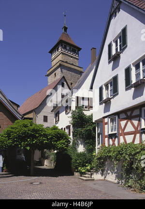 Allemagne, Bade-Wurtemberg, Waiblingen, garde de haut niveau, Lane, maisons, maisons résidentielles, tour, la structure, l'architecture, la place d'intérêt, destination, tourisme, Banque D'Images