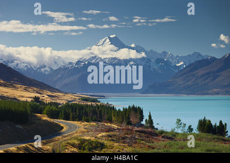 Le Lac Pukaki,, l'Aoraki Mount Cook National Park, Canterbury, île du Sud, Nouvelle-Zélande Banque D'Images