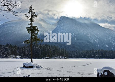 Rock Island dans le lac Hintersee Banque D'Images