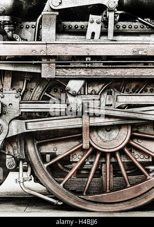 Vieille locomotive à vapeur, roue, de rayons, de bâtons, de levier, l'acier, l'aliéné, filtre numérique, Banque D'Images