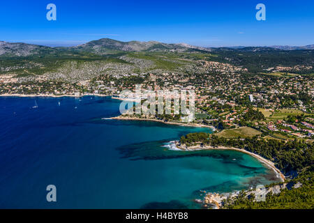 France, Provence, Bouches-du-Rhône, Provence, Cassis, Baie de Cassis, vue à partir de la Route des CrÛtes à Cap Canaille Banque D'Images