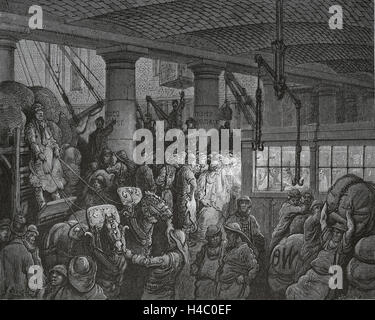 United Kingdom. Londres. À l'intérieur des docks. Katherine's St. Dock. Gravure de Gustave Dore, 19e siècle. Banque D'Images