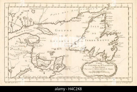 'Carte du Golphe de Saint-Laurent et pays voisins. BELLIN. St Lawrence c1760 la carte Banque D'Images