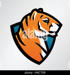 Bouclier tigre mascotte sport modèle. Le football ou le baseball design patch. Insigne de la ligue collège, lycée vecteur d'équipe Illustration de Vecteur