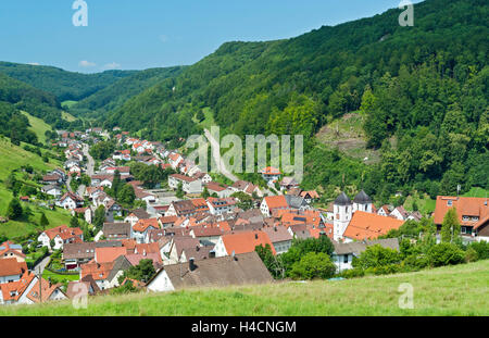 Allemagne, Bade-Wurtemberg, meadow, pâte à meadow view pâte dans le Filstal Banque D'Images