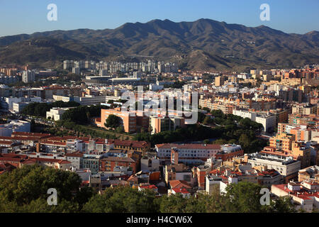 Malaga, vue Castillo de Gibralfaro, voir Castillo de Gibralfaro sur une partie de la ville, l'Espagne, Andalousie Banque D'Images