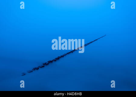 Blue Hour, brise-lames, le brouillard, la côte, la mer Baltique, 1, l'Allemagne, de l'Europe Banque D'Images