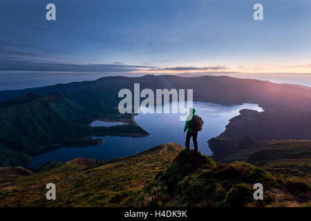 Le Portugal, les Açores, São Miguel, Lagoa e Fogo, vue, lac, cratère, volcan, nuit, Banque D'Images