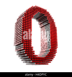 3D-chiffre zéro en rouge des fragments de matériel in front of white numérique Hntergrund Banque D'Images