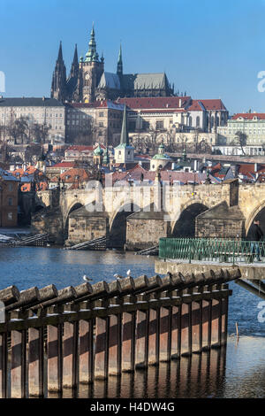 Vue sur le château de Prague Pont Charles, Cathédrale St Vitus, Prague Hradcany, République Tchèque Banque D'Images