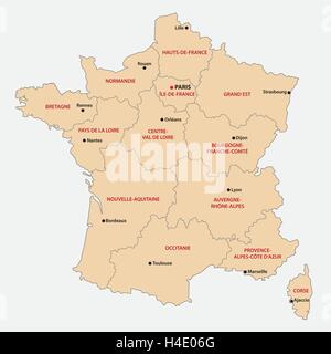 Carte administrative des 13 régions de France depuis 2016 Illustration de Vecteur