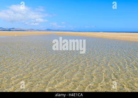 Magnifique lagon sur la plage de Sotavento de Jandia peninsula, Fuerteventura, Îles Canaries, Espagne Banque D'Images