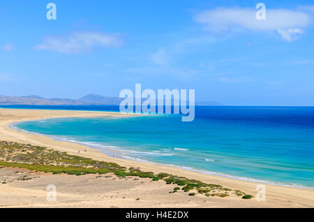Vue sur la plage de Sotavento lagoon, Fuerteventura, Îles Canaries, Espagne Banque D'Images