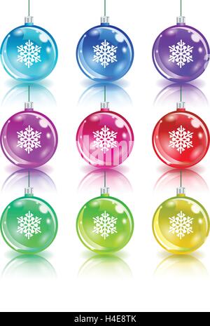 Boules de Noël colorées. Ensemble de décorations réalistes isolées. Illustration de Vecteur