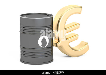 Le baril de pétrole et le symbole de l'euro, 3D Rendering isolé sur fond blanc Banque D'Images