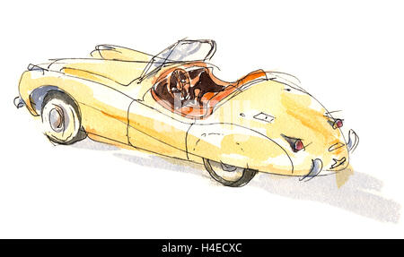 Vintage Roadster, une voiture classique corps ivoire avec intérieur en cuir beige Banque D'Images