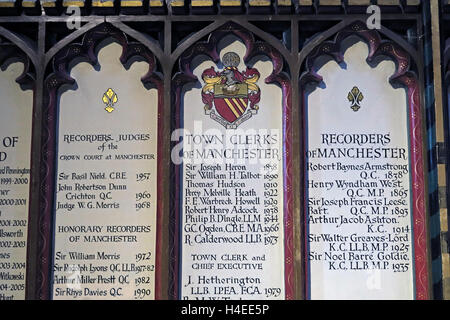 Liste des greffiers de la ville de Salford, Manchester Cathedral,Victoria St, Manchester M3 1SX Banque D'Images