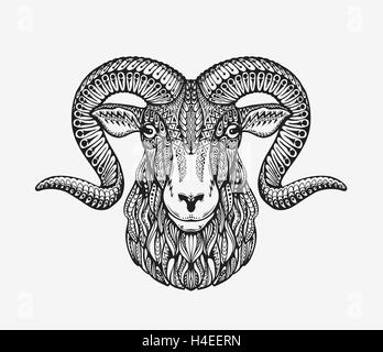 Les moutons, ram ou la chèvre de montagne. Décorées avec des animaux modèles ethniques. Vector illustration Illustration de Vecteur