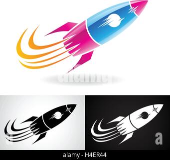 Illustration Vecteur de bleu et Magenta Icône Rocket isolé sur fond blanc Illustration de Vecteur