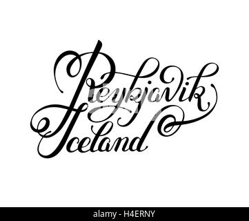 La main d'encre noire inscription lettrage Reykjavik Islande isolated Illustration de Vecteur