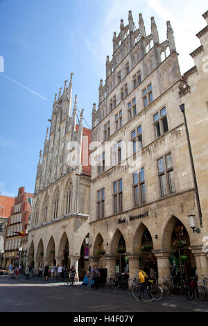 Hôtel de ville, hôtel de la paix, Friedenssaal, Stadtweinhaus Prinzipalmarkt, restaurant, rue Münster, Münster Banque D'Images