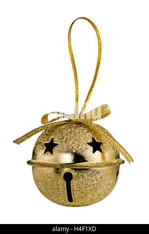 Gold Christmas Jingle Bell isolé sur fond blanc Banque D'Images