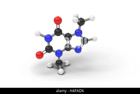 Modèle structural de la théobromine molécule. 3D render. Banque D'Images