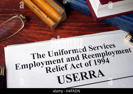 Les services en uniforme l'emploi et le réemploi Relief Act de 1994 (USERRA) Banque D'Images