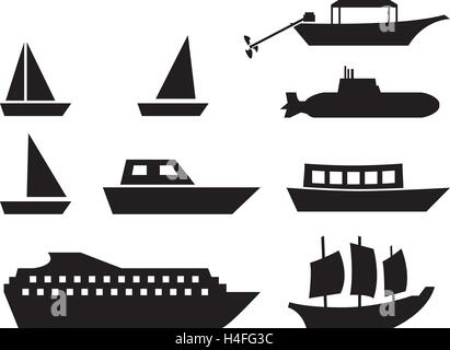 Icônes de navires et de bateaux dans un style simple, vector design Illustration de Vecteur