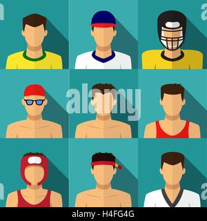 Sport hommes icônes de style appartement avec grande ombre, vector Illustration de Vecteur