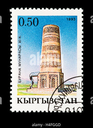 Timbre-poste de Kirghizistan représentant un 11 ème siècle tower. Banque D'Images