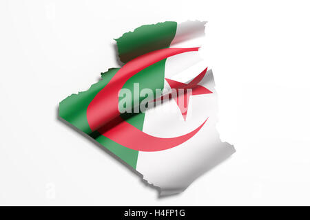 Le rendu 3D de l'Algérie carte et drapeau. Banque D'Images