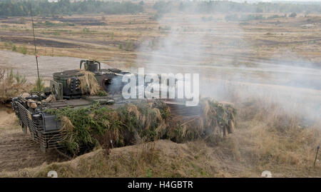 Un véhicule blindé de ses feux Puma canon automatique MK30-2/ABM dans le contexte de la pratique éducative d'information 'Land Operations 2016' près de Munster, Allemagne, 14 octobre 2016. Avec soldats néerlandais, les forces armées allemandes ont pratiqué la coopération entre l'armée, les services ambulanciers et les unités de la soi-disant service de soutien interarmées dans les derniers jours. PHOTO : SEBASTIAN GOLLNOW/dpa Banque D'Images